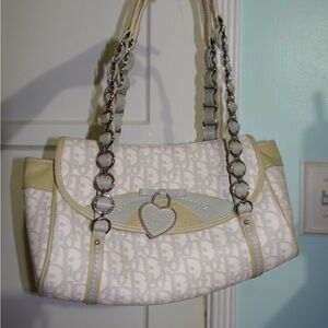 Stylish White and Tan Designer Handbag